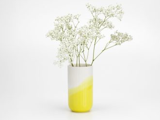 Herringbone VaseHerringbone Vase, geribbeld, geel