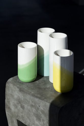 Herringbone VaseHerringbone Vase, geribbeld, geel