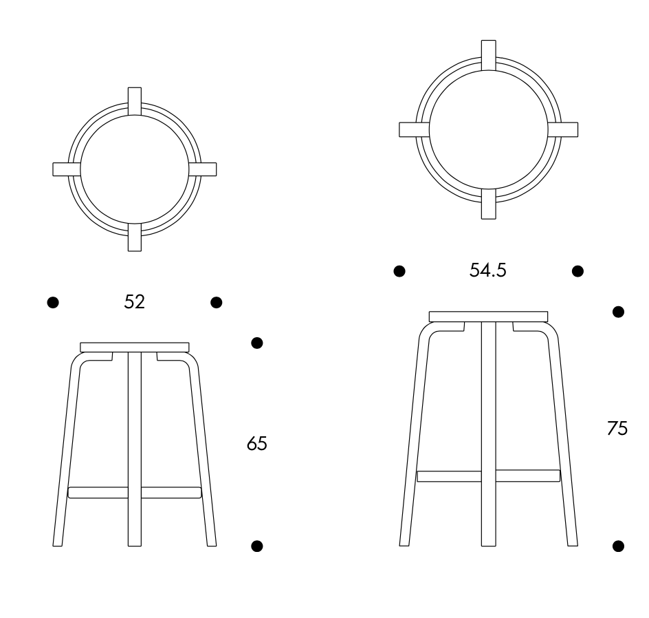 Bar Stool 64Bar Stool 64, ongemonteerd, poten in naturel gelakt berken zit in berken fineer in carry-away box (hoogte 65 cm)