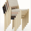 Chair 611 Chair 611 frame in naturel gelakt berken zit en rug in gevlochten band 100% linnen, zwart op Artek viltglijders