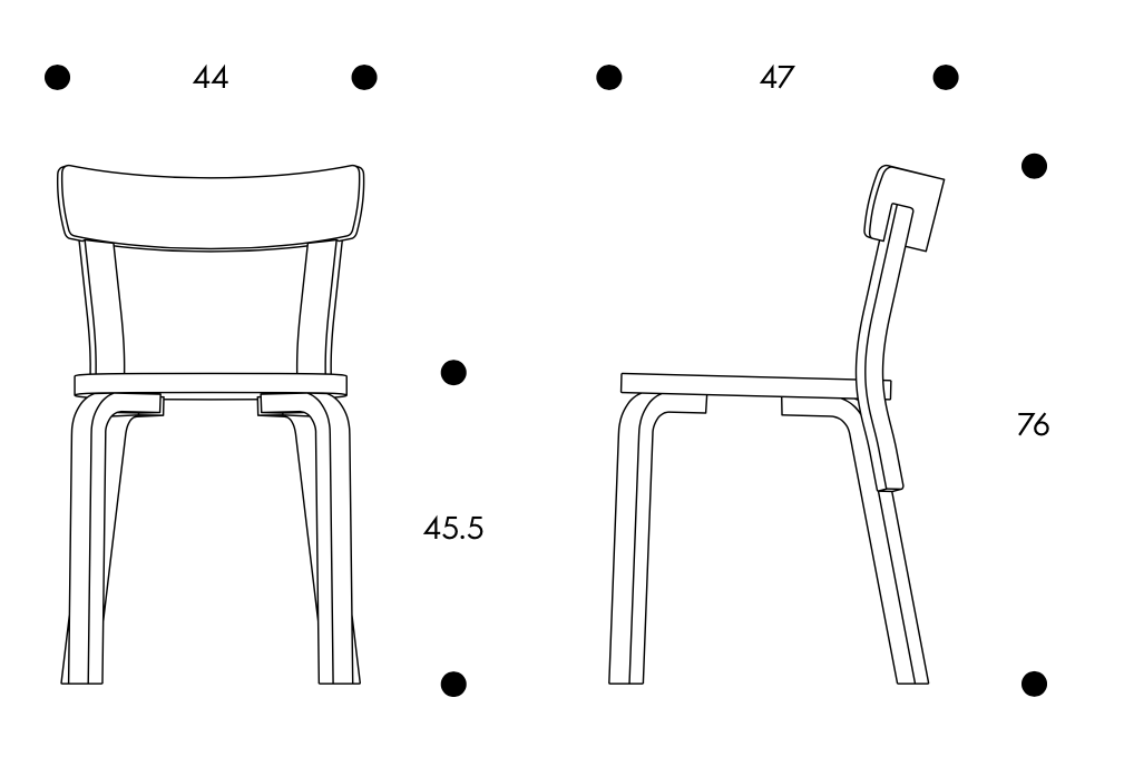 Chair 69 Chair 69 ongemonteerd onderstel gelakt naturel berken Zitting en rugleuning gelakt yellow zithoogte 45,5cm