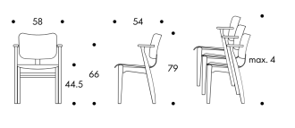 Domus Chair Domus Stoel zitting en rug multiplex, frame van notenhout gebeitst massief hout, zichtbare schroeven van gebeitst notenhout: zwart stapelbaar tot 4 stuks, gemonteerd