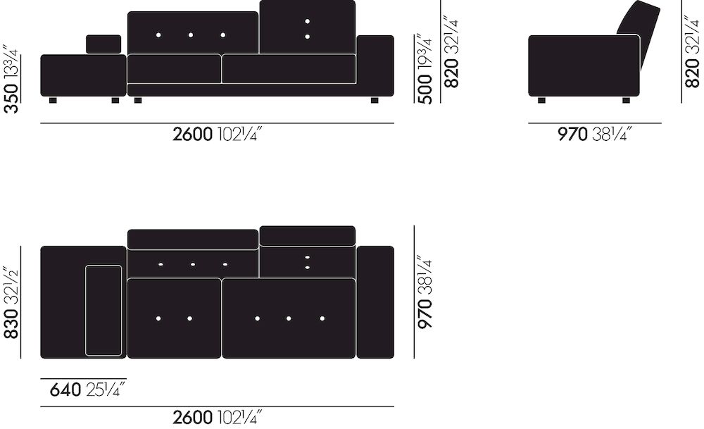 Polder SofaPolder Sofa - The Sea Greens - light buttons - arm left