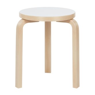 Stool 60Stool 60 - drie poten naturel gelakt berkenhout, zitting wit HPL