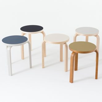 Stool 60Stool 60 - drie poten naturel gelakt berkenhout, zitting wit HPL