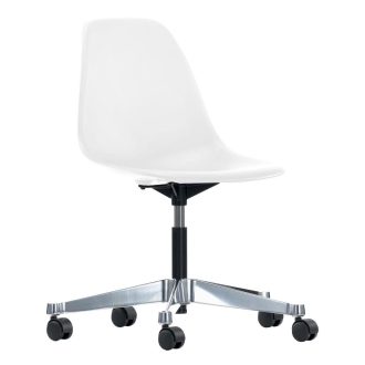 Eames Plastic Side Chair PSCCPSCC, aluminium gepolijst, wit