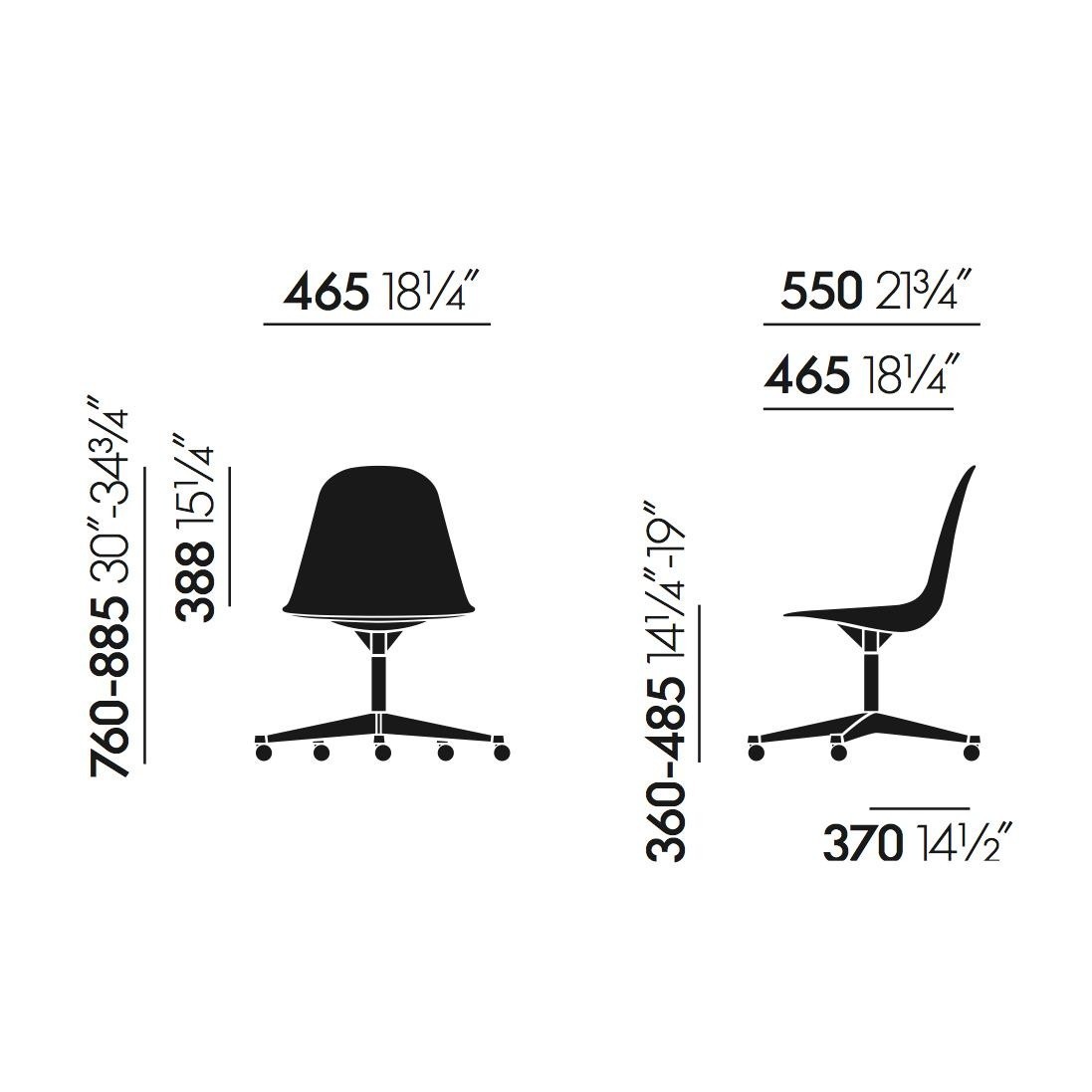 Eames Plastic Side Chair PSCCPSCC, aluminium gepolijst, wit