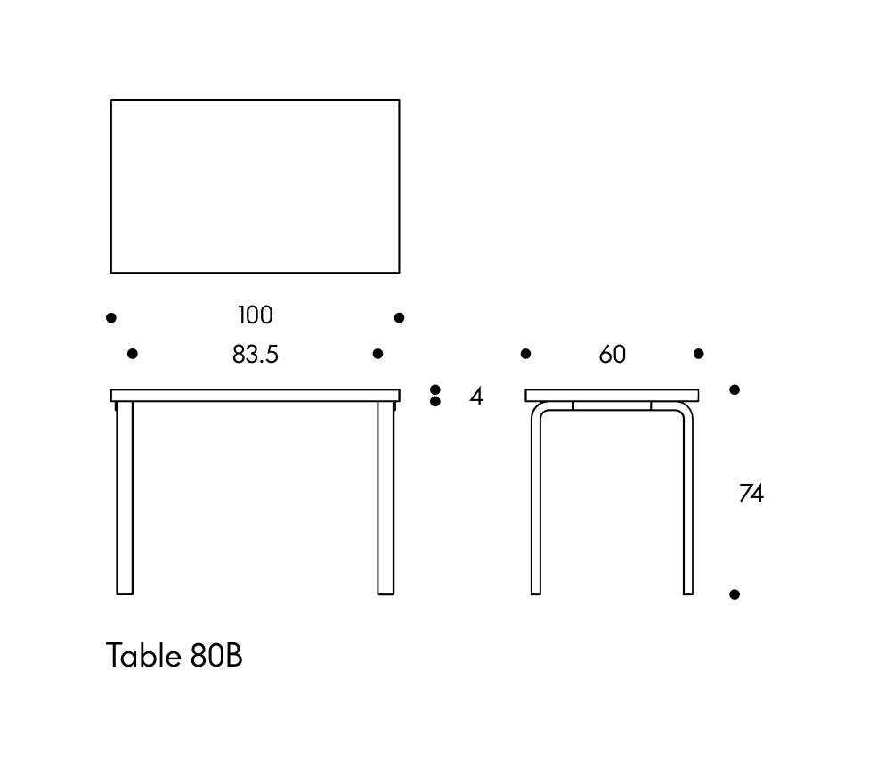 Table 80B, rectangular tabletop TB80B Artek Tafel 80B berken 74 cm
