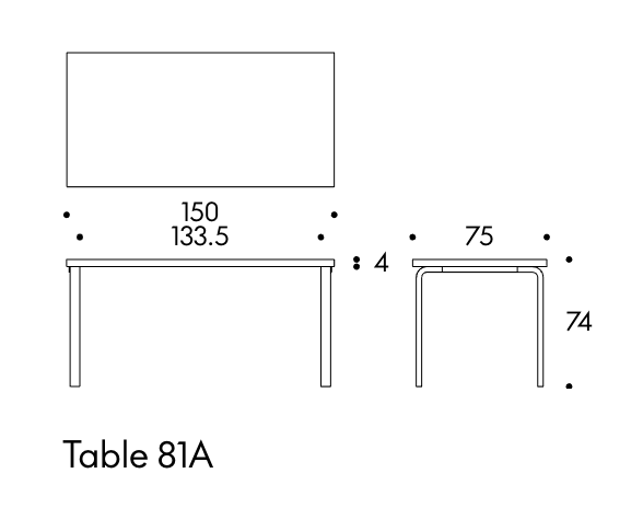 Table 81A, rectangular tabletopTB81A Artek Tafel 81A berken 74cm