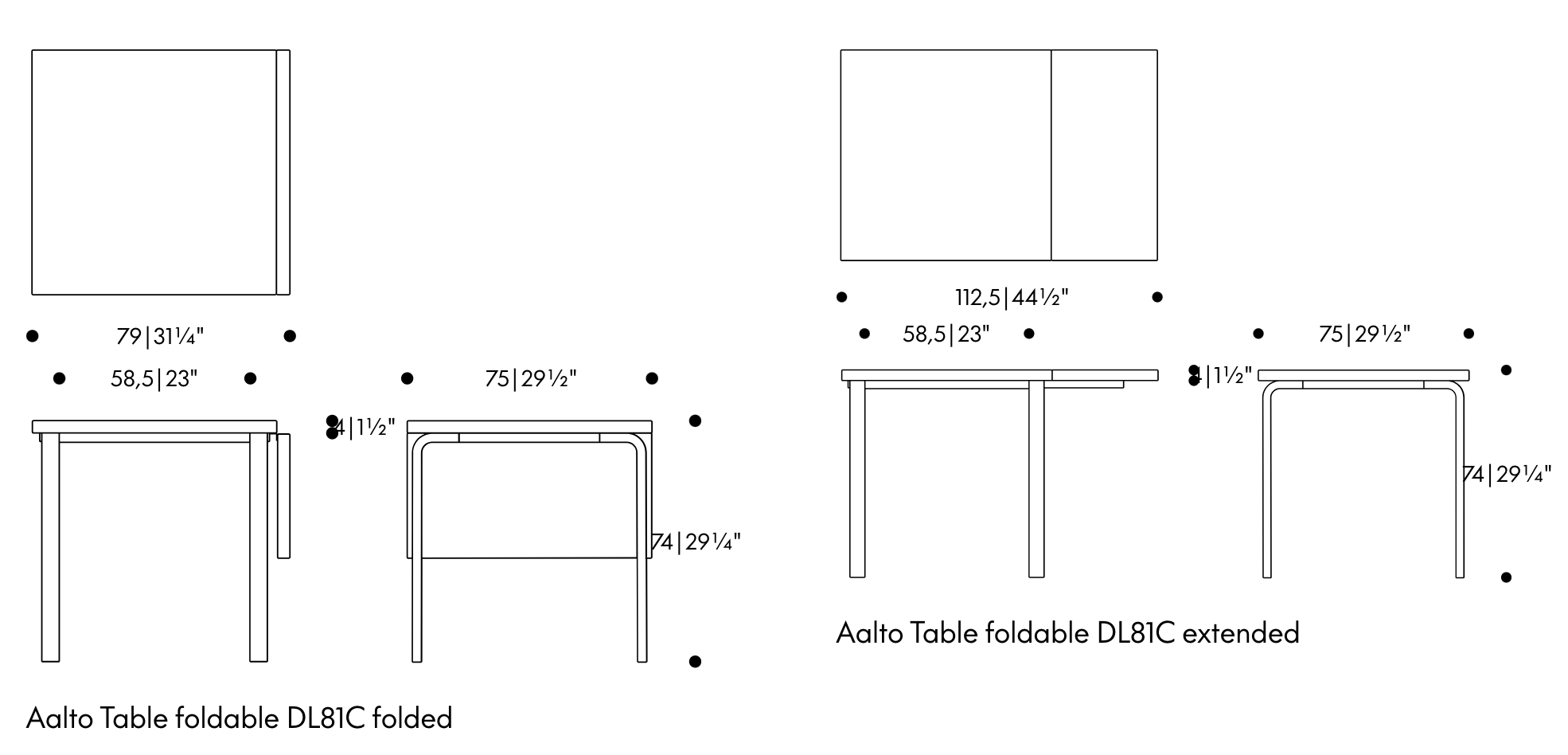 Tafel DL81C, klaptafelArtek TBDL81C Tafel DL81C berken 74cm