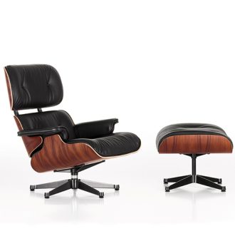 Lounge Chair & Ottoman XL - palisanderEames Lounge Chair & Ottoman relaxfauteuil - Santos Palisander - leder Premium Nero 66, onderstel gepolijst/zijkant zwart