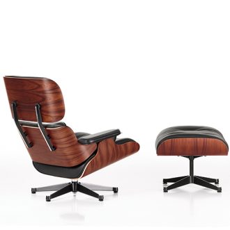 Lounge Chair & Ottoman XL - palisanderEames Lounge Chair & Ottoman relaxfauteuil - Santos Palisander - leder Premium Nero 66, onderstel gepolijst/zijkant zwart