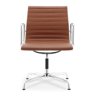 Aluminium Chair EA 107Aluminium Chair EA 107, verchroomd, cognac, niet draaibaar