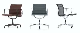 Aluminium Chair EA 107Aluminium Chair EA 107, verchroomd, cognac, niet draaibaar