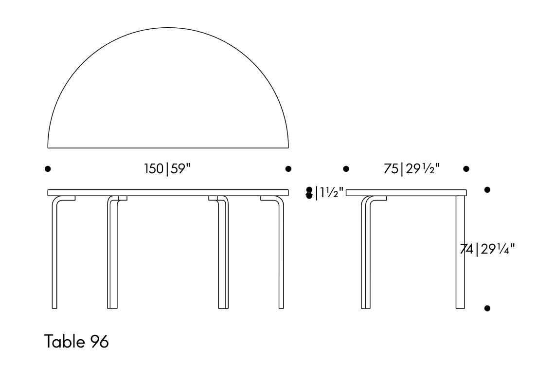 Table 96, half-roundTB96 Tafel 96 berken 74 cm (VS)