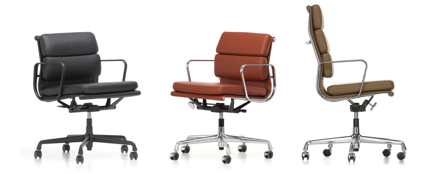 Soft Pad Chair EA 219Soft Pad Chair EA 219, gepolijst, leder, zwart, zachte wielen voor harde grond