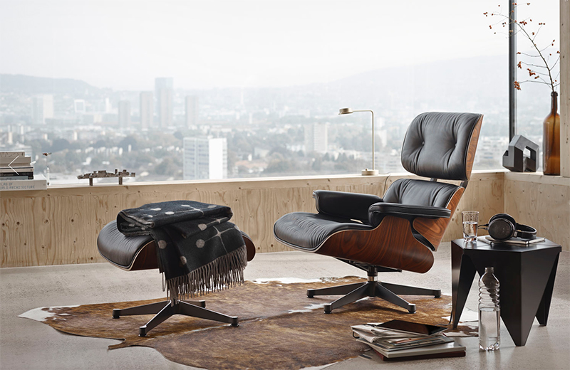 Eames Lounge Chair & Ottoman XLLounge chair & ottoman - zwart gepigm. notenhout - leder premium F - nero