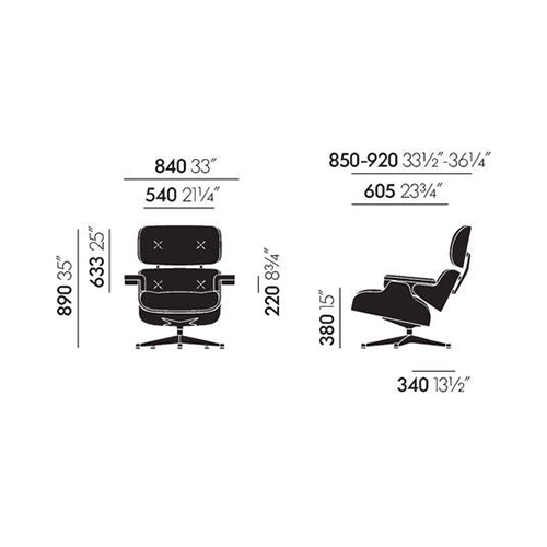 Eames Lounge Chair & Ottoman XLLounge chair & ottoman - zwart gepigm. notenhout - leder premium F - nero